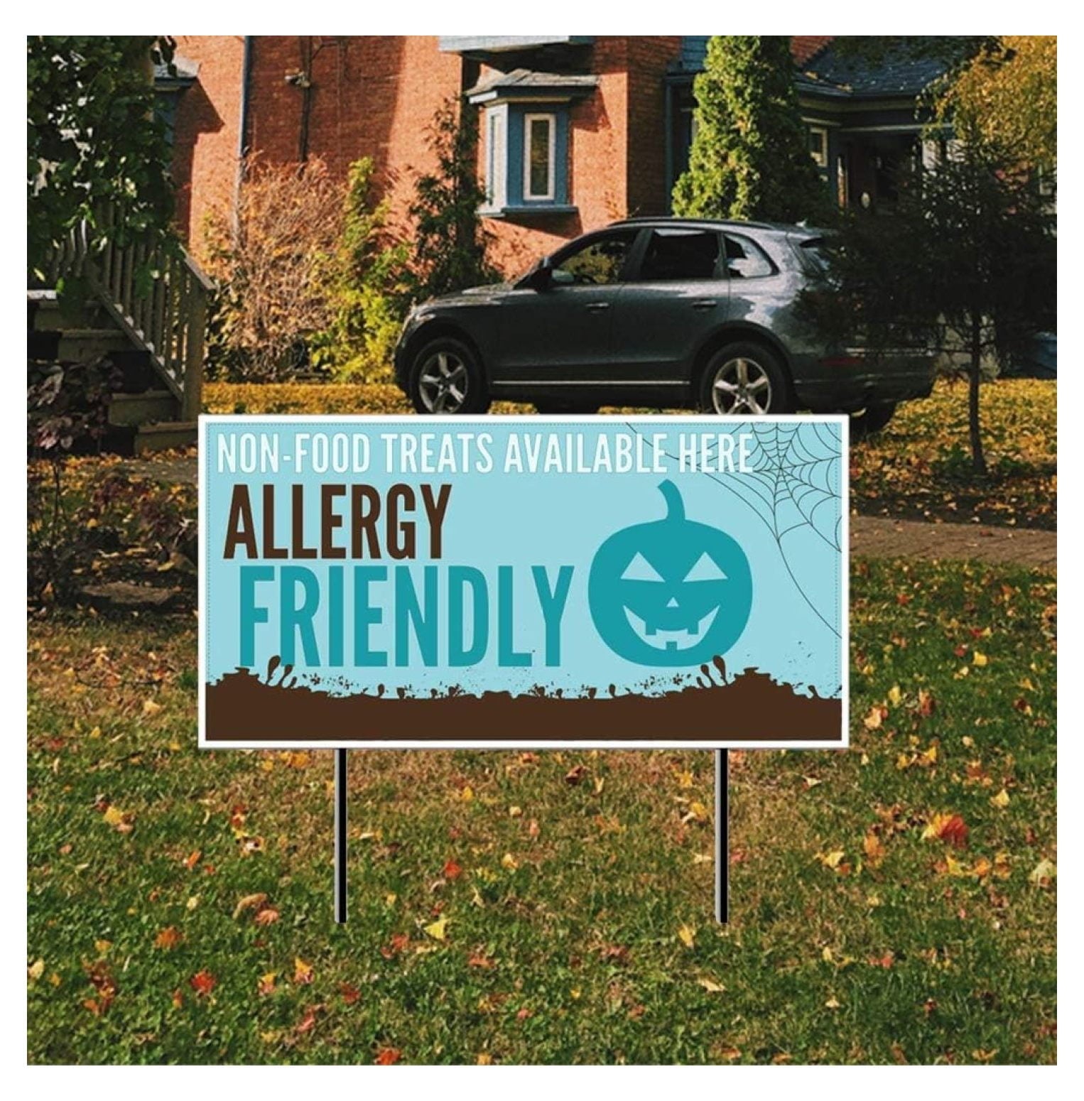Teal Pumpkin Allergy Friendly Yard Sign 12 inches x 24 inches Two Sided Set of 2 Weatherproof Yard Sign with Stakes