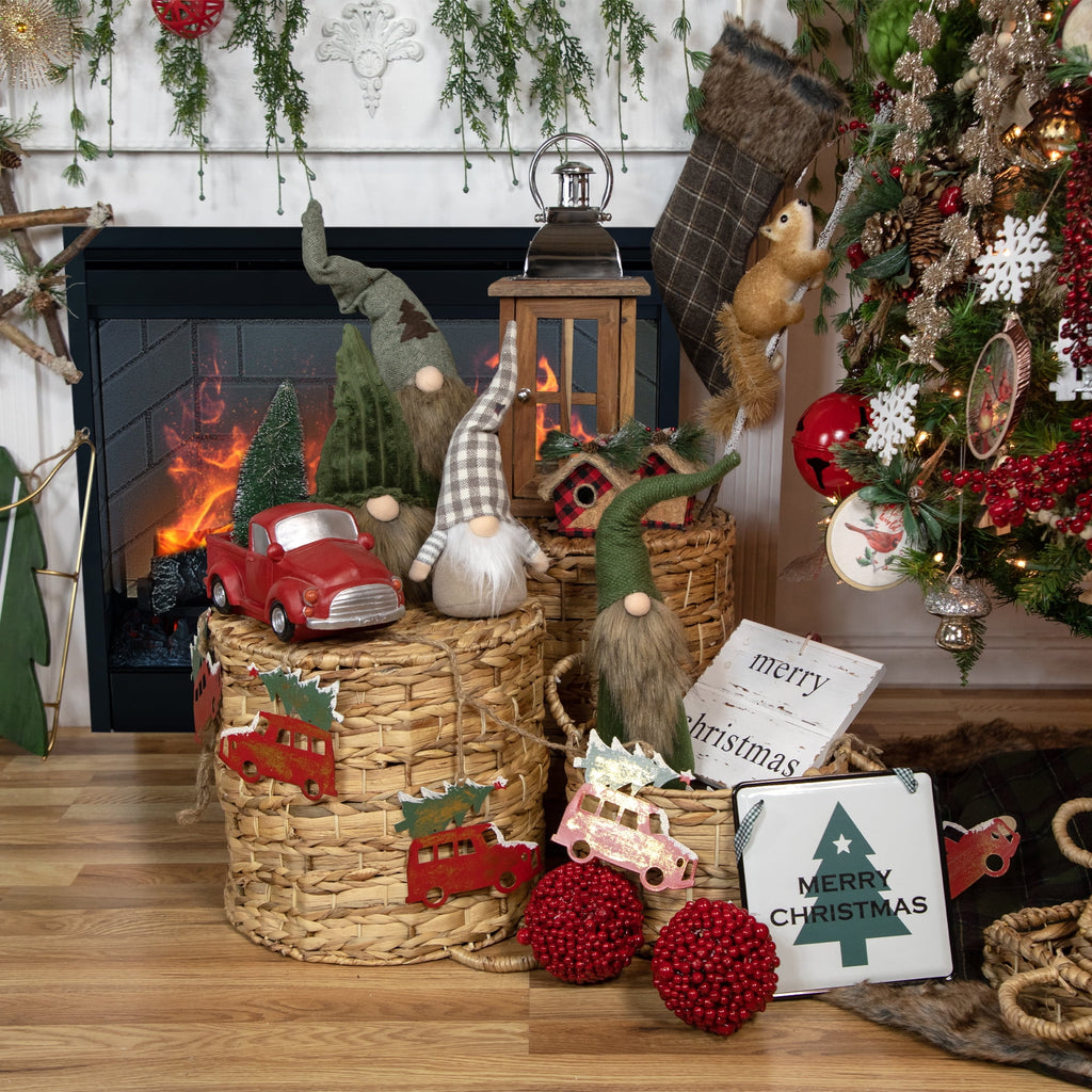 4.5' Red Vintage Truck with Tree Christmas Garland on Jute Rope