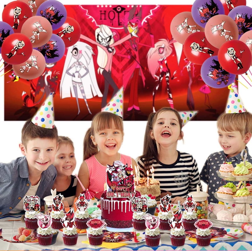 Hazbin Hotel Birthday Party Supplies Balloons Plates Decoration Cake Topper Decor Tableware Banner Backdrop