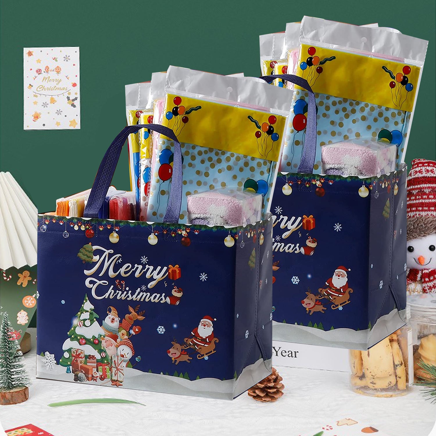 16PCS Christmas Gift Bags, Multifunctional Non-Woven Shopping Totes for Gifts Wrapping Shopping