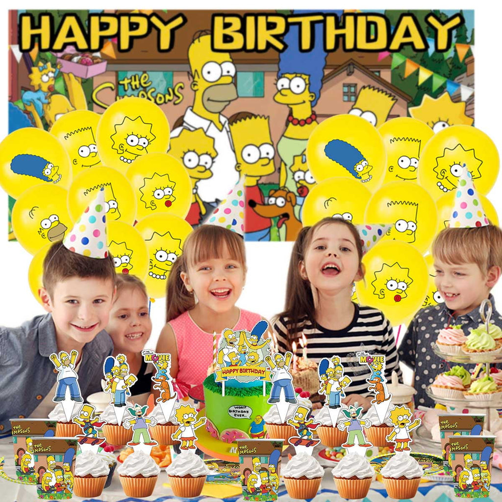 Simpson Birthday Party Supplies Balloons Plates Decoration Cake Topper Decor Tableware Banner Backdrop