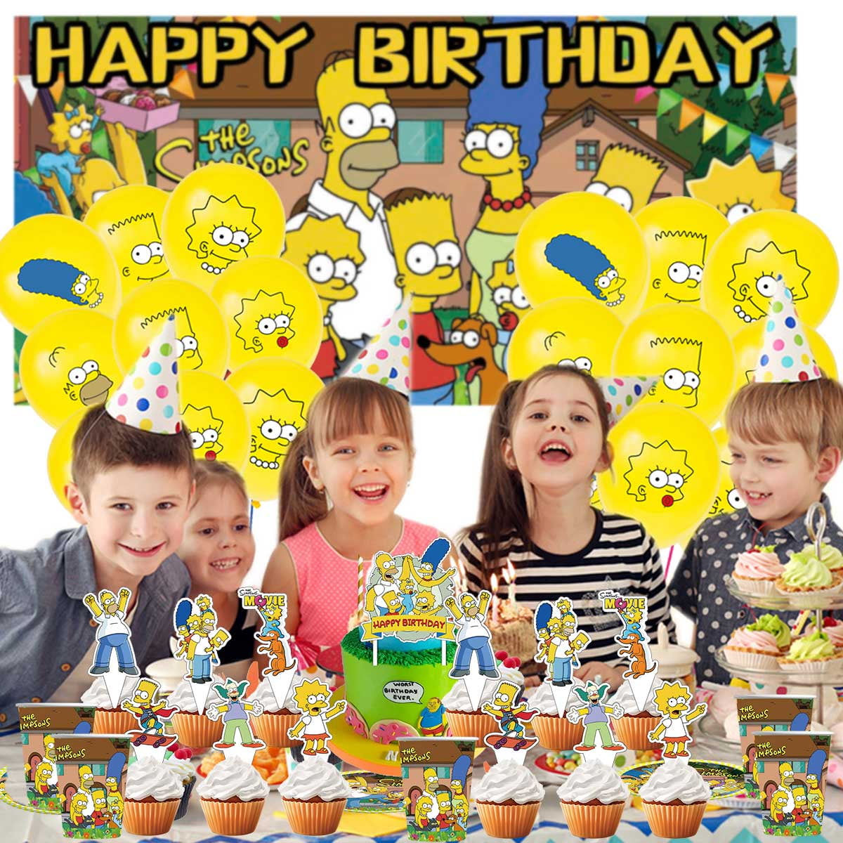 Simpson Birthday Party Supplies Balloons Plates Decoration Cake Topper Decor Tableware Banner Backdrop