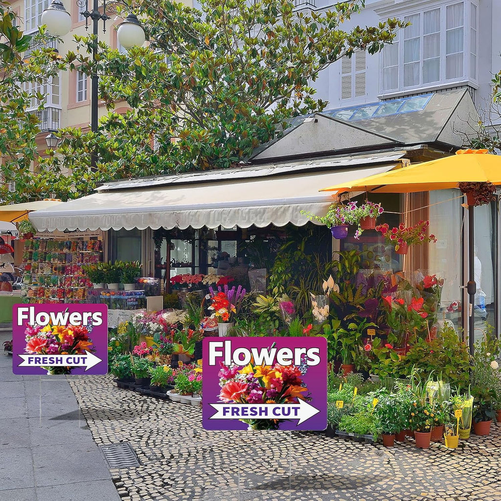 3 Pack Fresh Cut Flower Yard Signs with Stakes 16 x 12 Inch Double Sided Weatherproof Garden Signs for Flower Shops, Markets Events