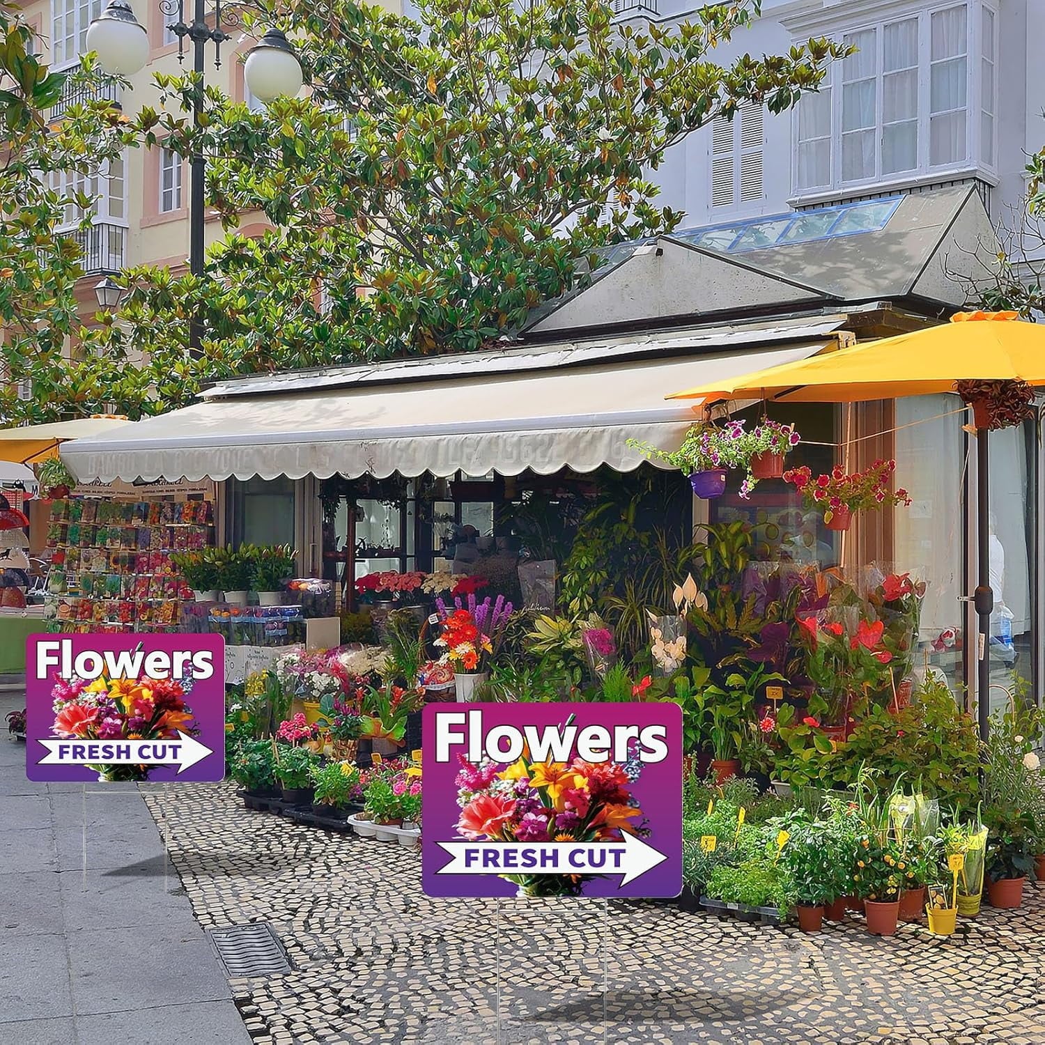 3 Pack Fresh Cut Flower Yard Signs with Stakes 16 x 12 Inch Double Sided Weatherproof Garden Signs for Flower Shops, Markets Events