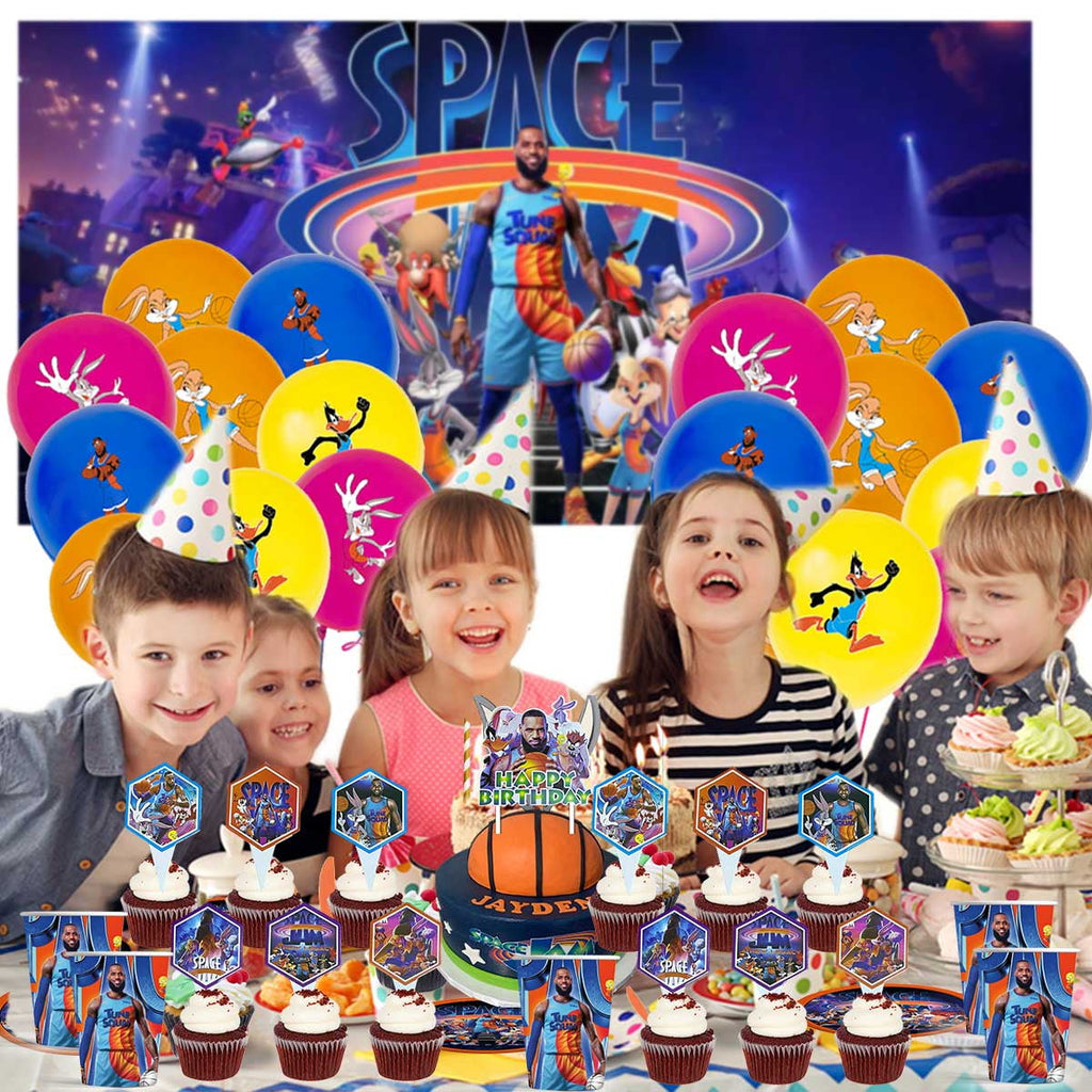 Space Jam Party Supplies Decor Backdrop Cake Topper Plates Balloons Banner Decorations Tableware
