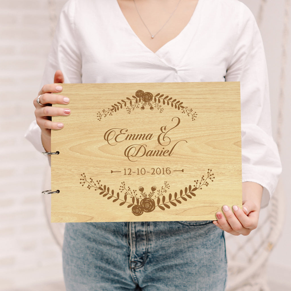 Darling Souvenir Personalized Engraved Laser Cut Wedding Guest Book Wooden Cover Sign-in Book Registry Guestbook Scrapbook-NB
