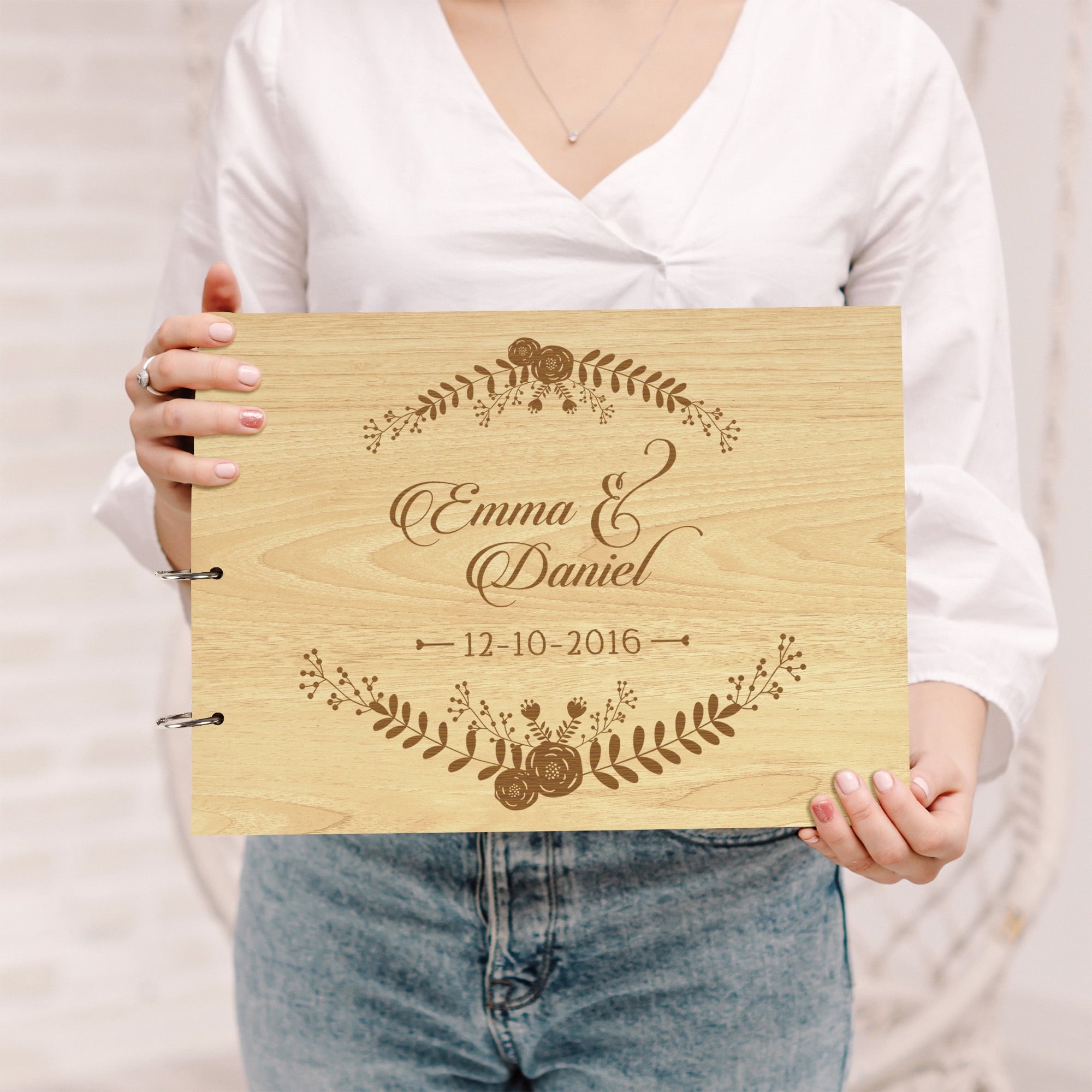 Darling Souvenir Personalized Engraved Laser Cut Wedding Guest Book Wooden Cover Sign-in Book Registry Guestbook Scrapbook-NB