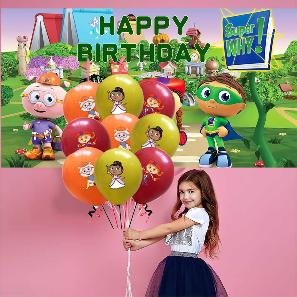 Super Why Party Supplies Balloons Tableware Birthday Decorations Plates Banner Cake Topper Backdrop