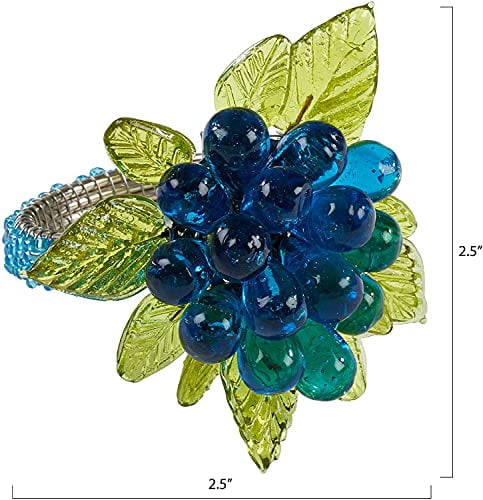 Fennco Styles Hand Beaded Flower & Leaves Decorative Napkin Rings, Set of 4 - Blue Glass Beads Napkin Holders for Home, Dining Room, Banquet, Family Gathering, Holiday and Special Occasion