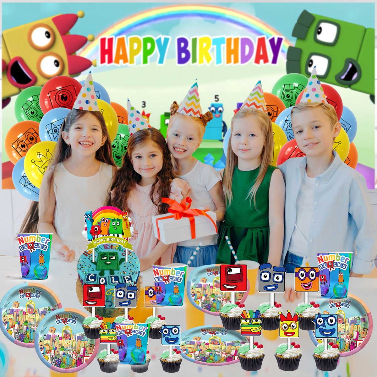 Numberblocks Birthday Party Supplies Balloons Paper Plates Decoration Cake Topper Decor Tableware Banner Backdrop