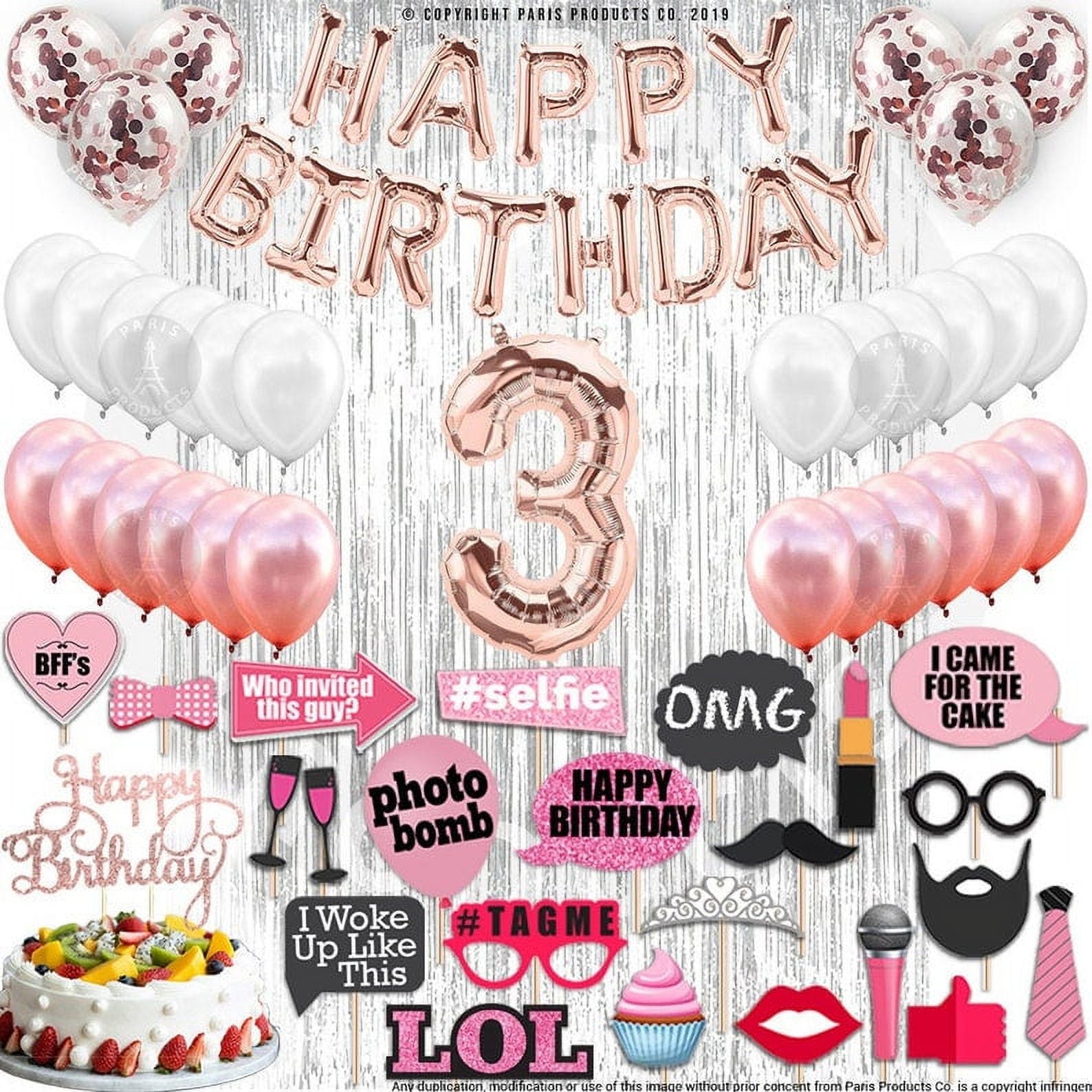 4th Birthday Decorations Party Supplies, Rose Gold 4Number Balloons 4th Foil Mylar Balloons Latex Balloon Decoration 4th Birthday Gifts