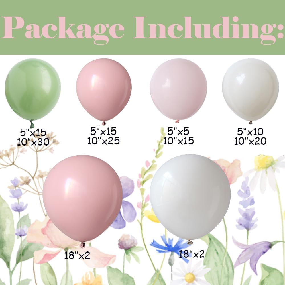 Baby in Bloom Balloon Arch Kit AFN1139pcs Pastel Sage Green and Pink Balloon Garland for Boho Baby Shower Birthday Party Decoration