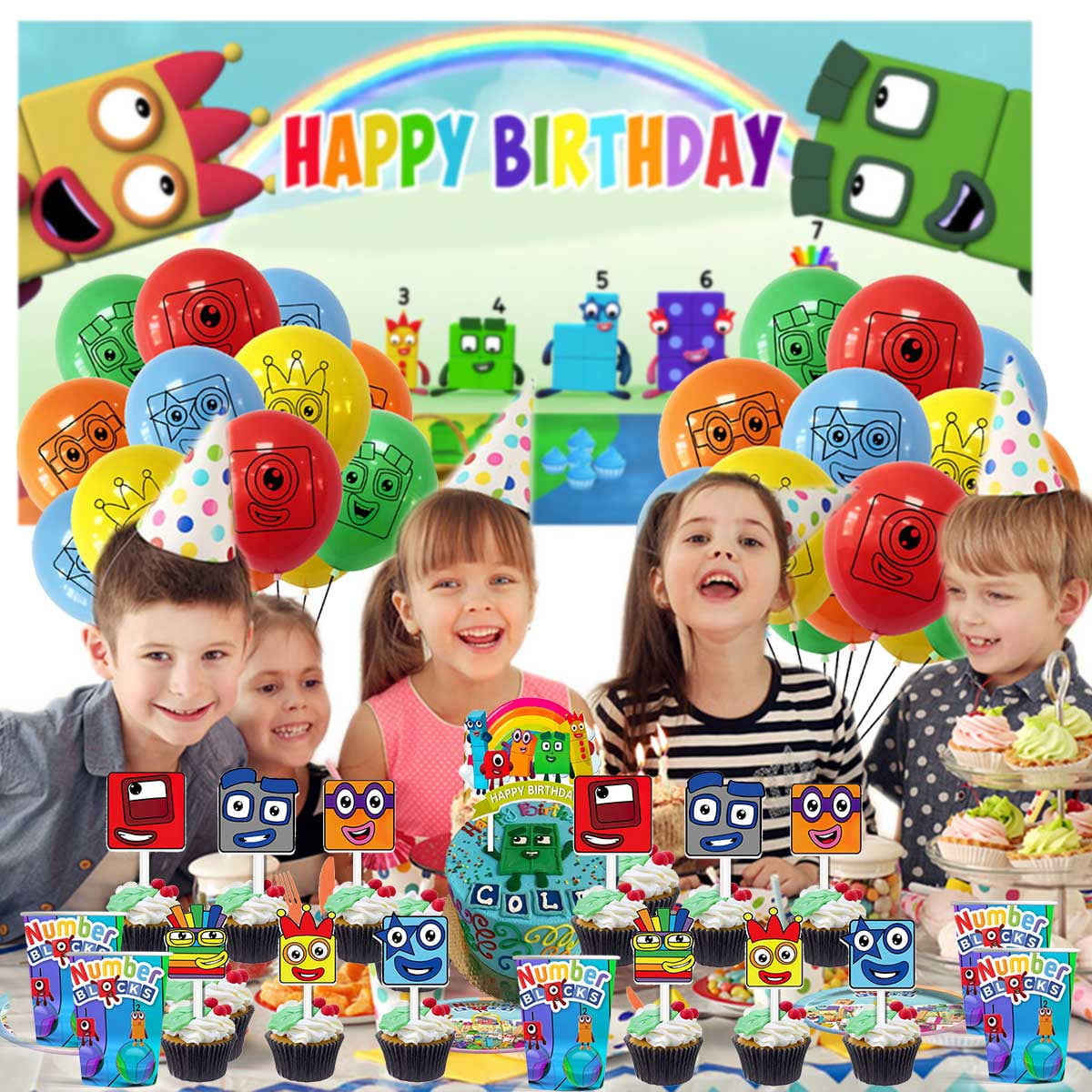 Numberblocks Birthday Party Supplies Balloons Paper Plates Decoration Cake Topper Decor Tableware Banner Backdrop