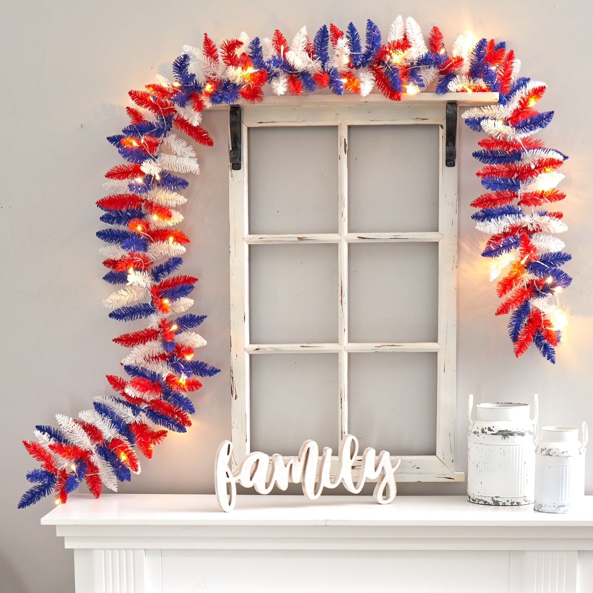 Nearly Natural Patriotic Full Prelit Battery Operated Garland, 108" (Assorted Colors)
