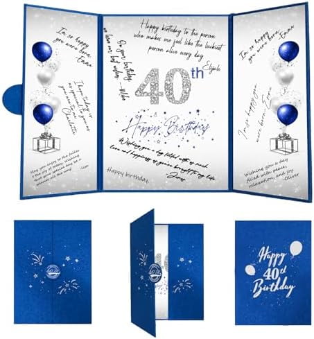 40th Birthday Decorations for Men or Women, Creative 40th Birthday Guest Book Alternative, Blue and Silver 40 Birthday Signature Book 18 x 12 inch, Great 40th Birthday Gifts