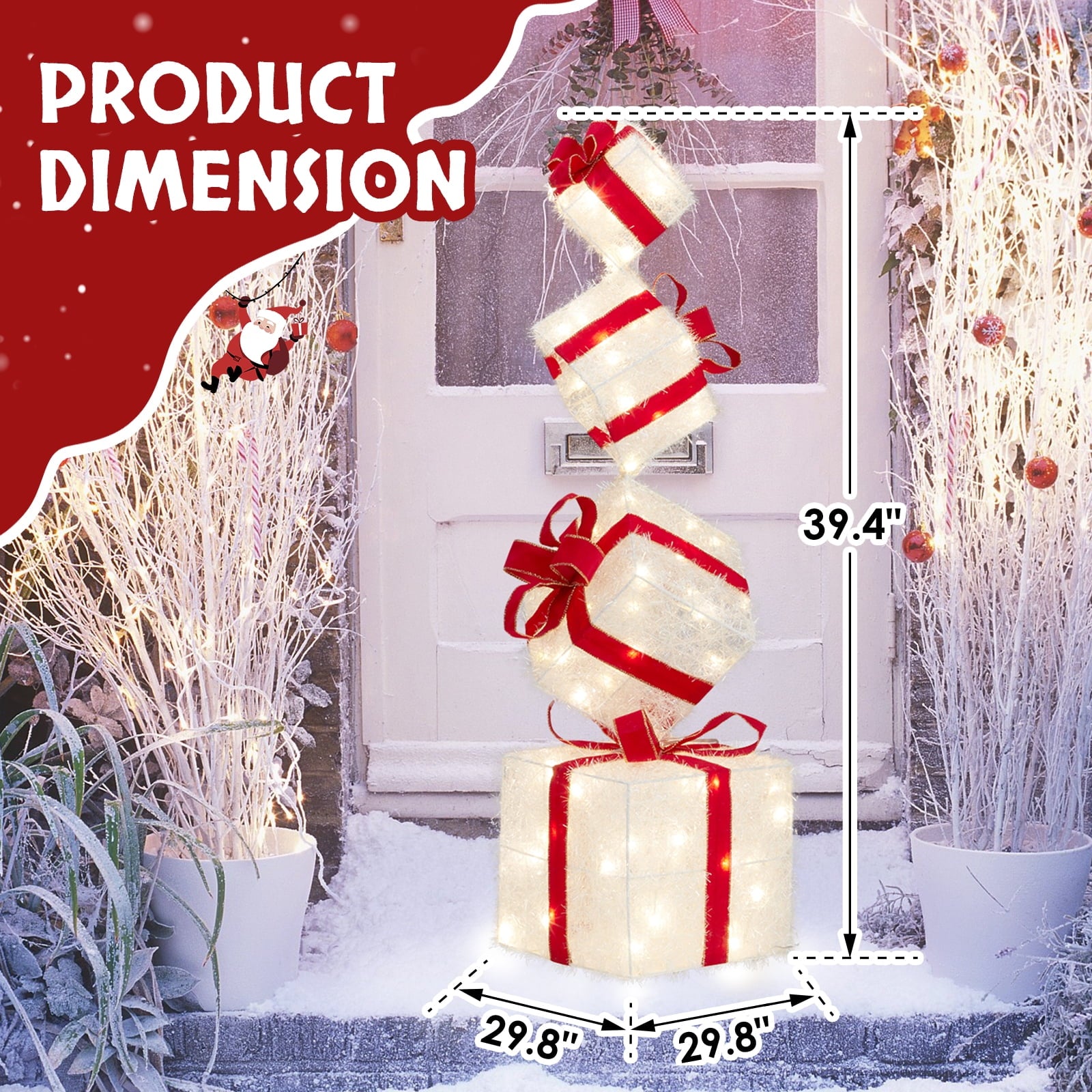 Zimtown 3.5FT Lighted Gift Boxes Christmas Decorations Gift Boxes Pop-Up Design