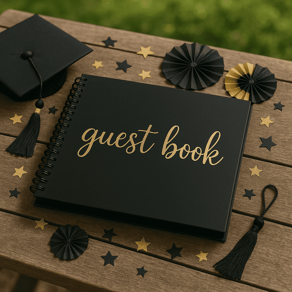 Graduation Guest Book for Polaroid Pictures, Black Spiral Hardcover with Blank Pages for Funerals, Weddings, Parties