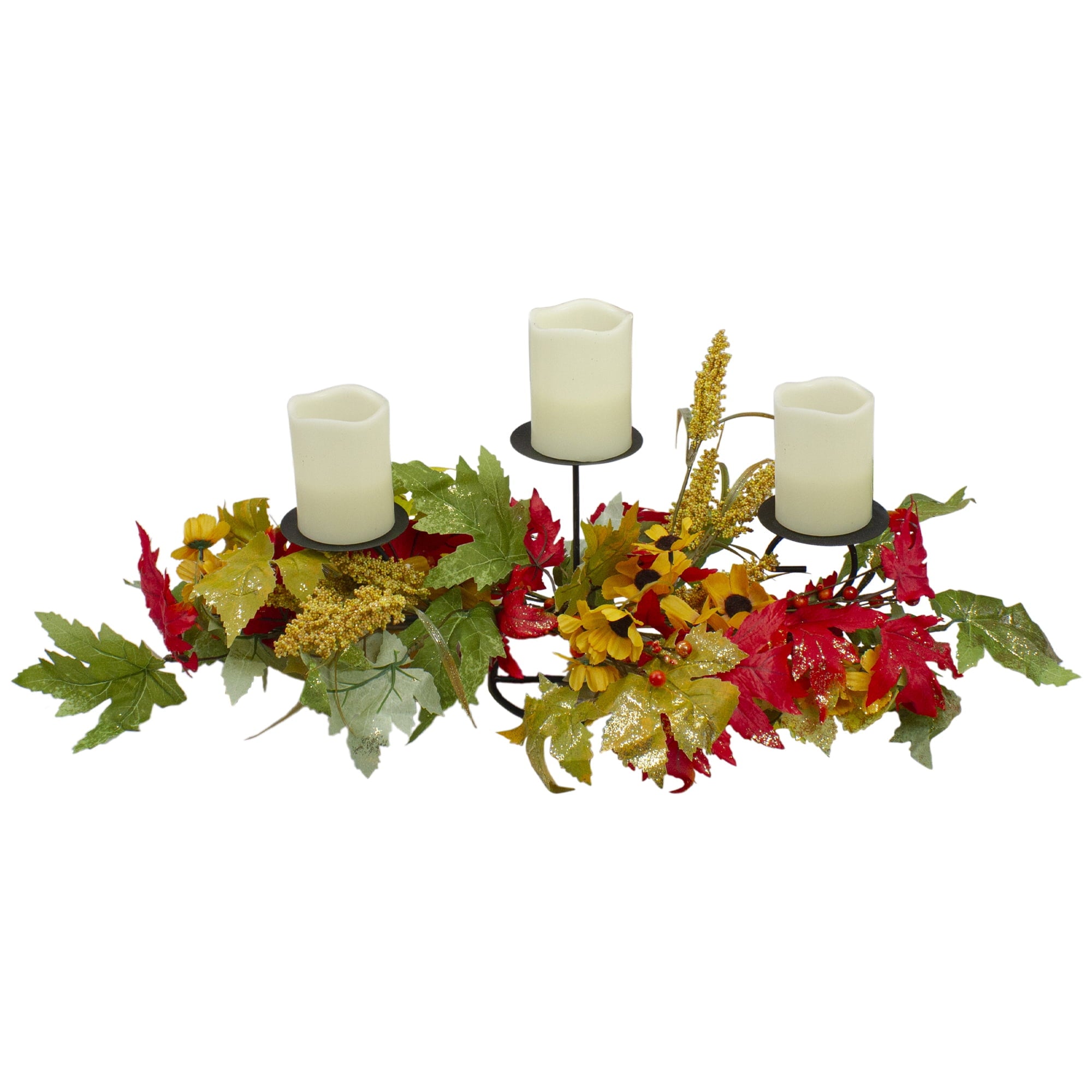 Northlight 28" Yellow Sunflower and Red Leaves Fall Harvest Candle Holder