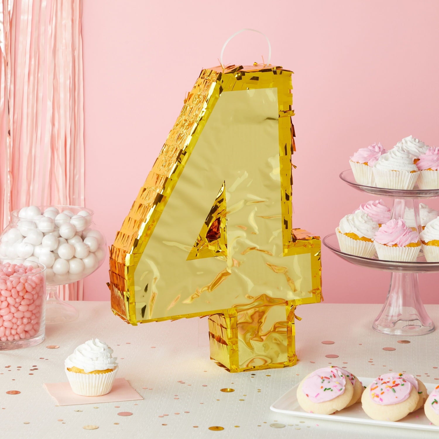 Juvale Gold Foil Number 4 Pinata for Kids Ages 3-14 Birthday Party Decorations, Centerpieces, Anniversary Celebrations, Small (15.5 x 11 x 3 In)