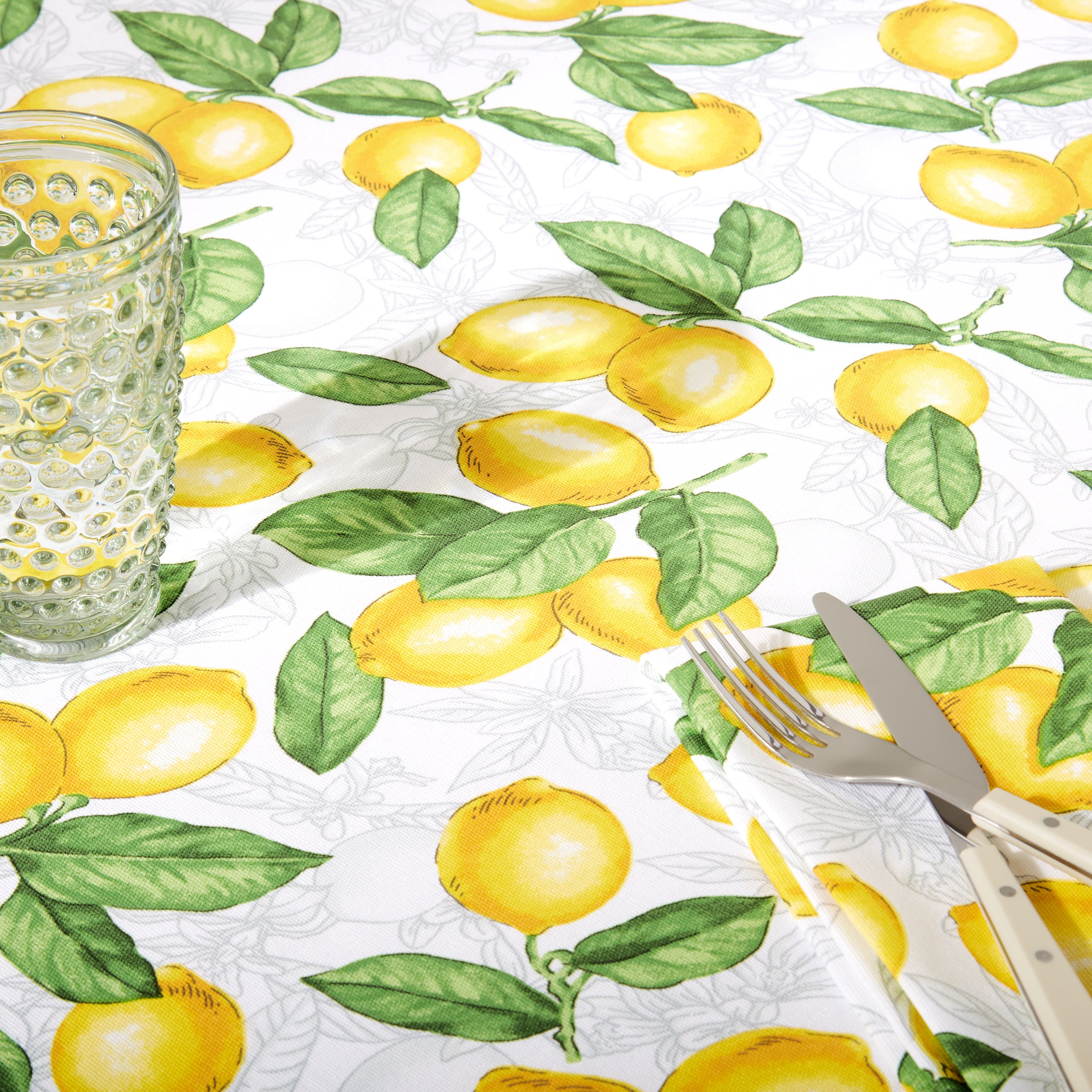 Martha Stewart Lots of Lemons Fabric Tablecloth Single Pack, White/Yellow, 60"x102"