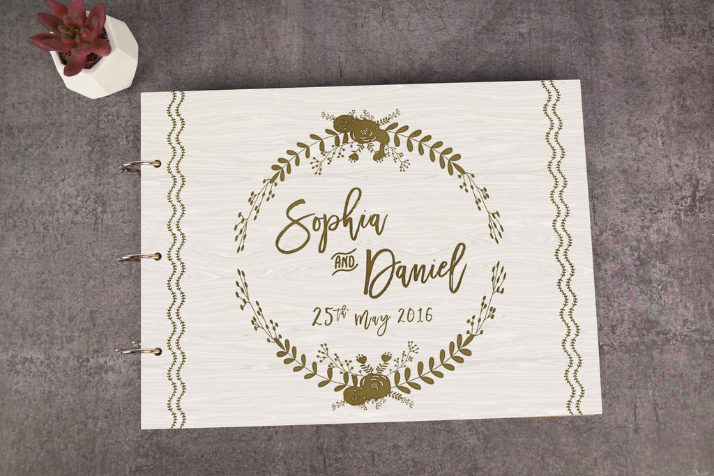 Darling Souvenir Personalized Engraved Laser Cut Wedding Guest Book Wooden Cover Sign-in Book Registry Guestbook Scrapbook-TZ
