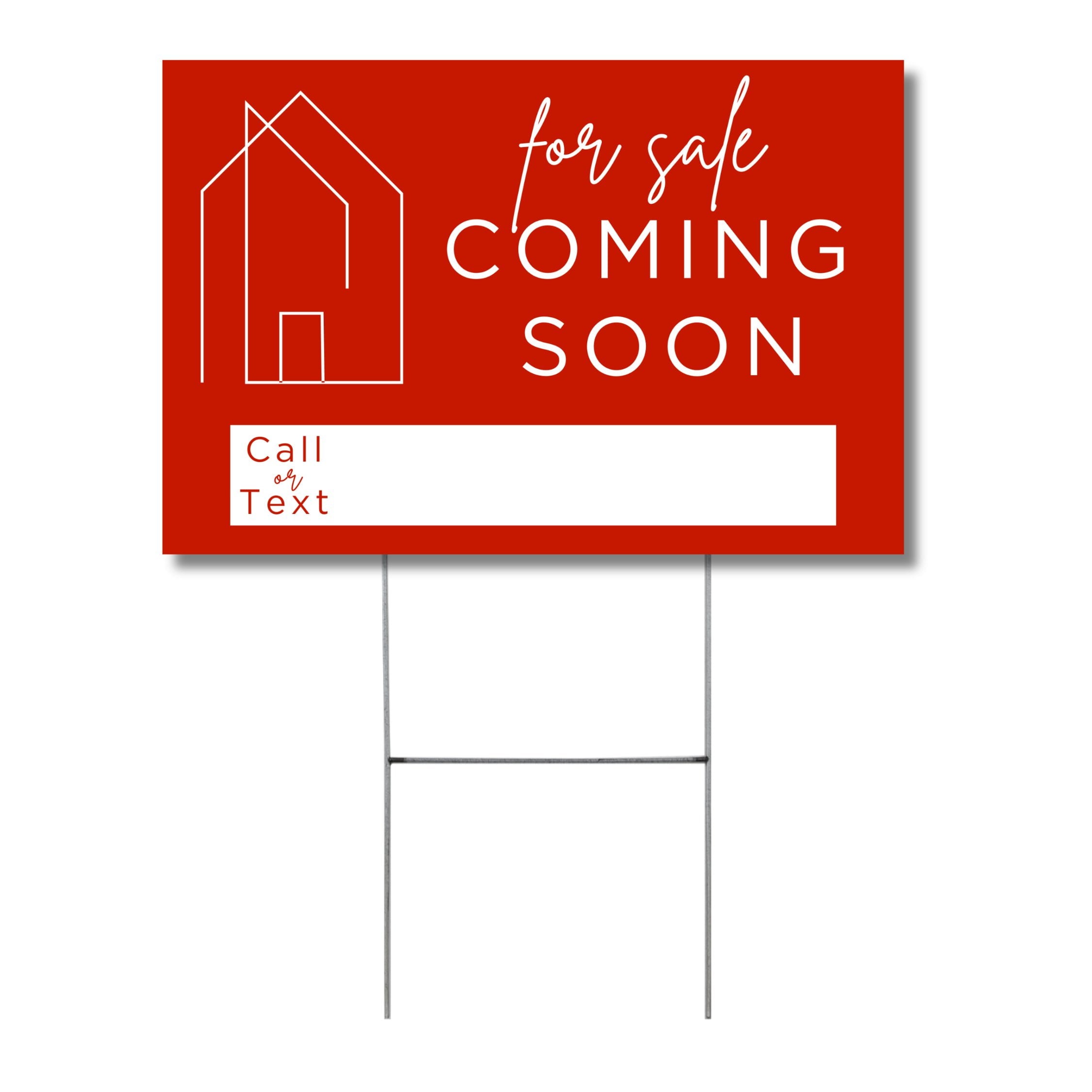 Coming Soon Real Estate Sign for Home  12 x 18 Yard Sign with H Frame Stake Home Double Sided Open House Realtor For Sale by Owner Red White Minimalist Modern