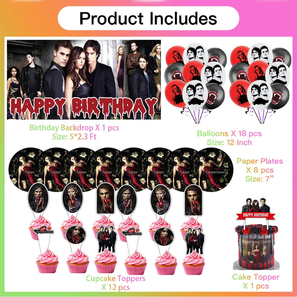 The Vampire Diaries Balloons Supplies Party Decor Plates Decorations Banner Cake Topper Tableware Banner Backdrop