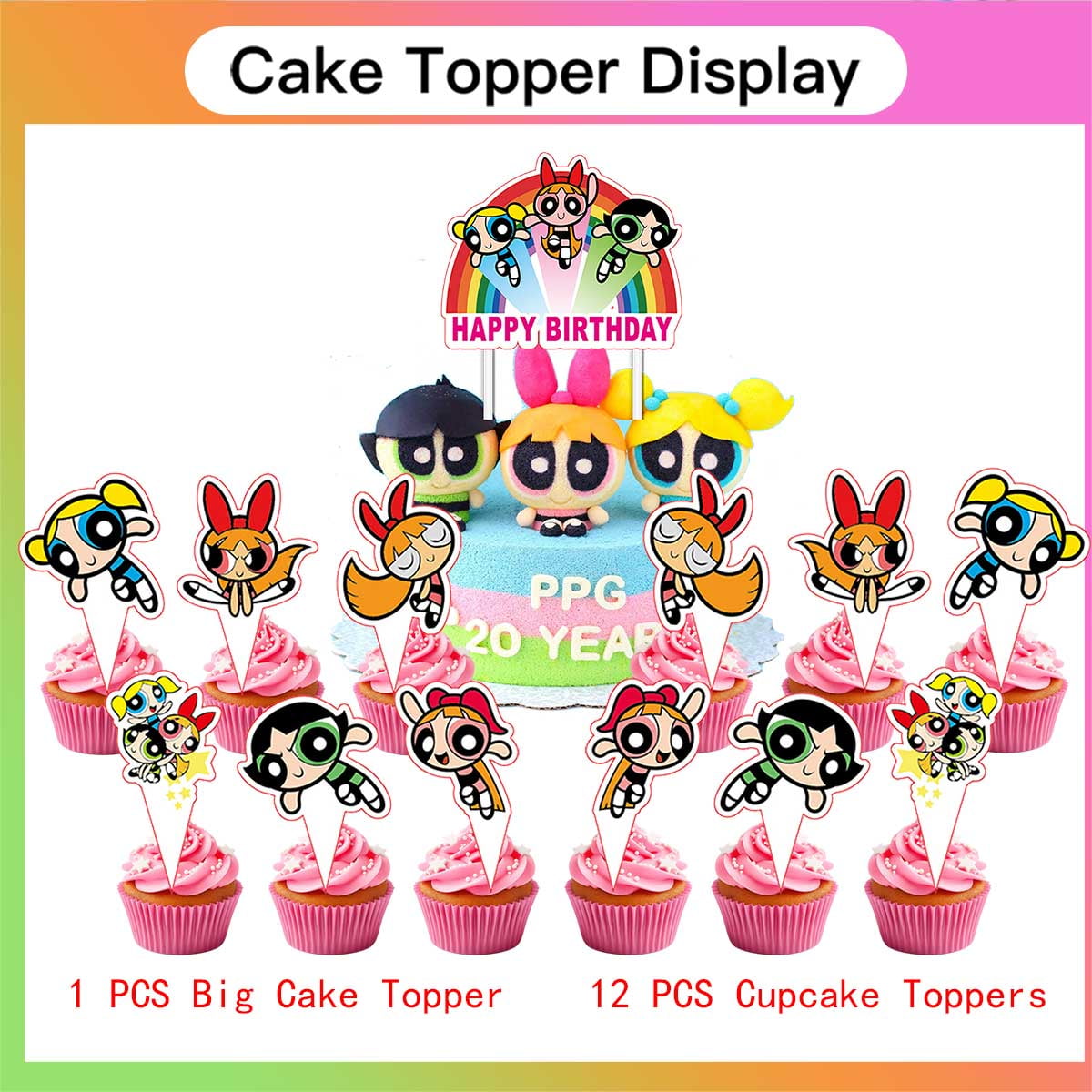 The Powerpuff Girls Plates Balloons Party Supplies Decor Backdrop Cake Topper Banner Decorations Tableware