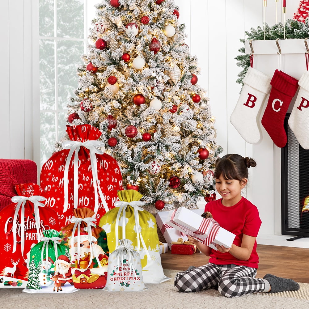Christmas Drawstring Gift Bags Assorted Sizes, 34Pcs Bulk Holiday Wrapping Bags, Reusable Fabric Xmas Presents Bags, Suitable as Favor & Goody Bags in Small/Medium/Large/Extra Large/Huge Sizes&nbsp;
