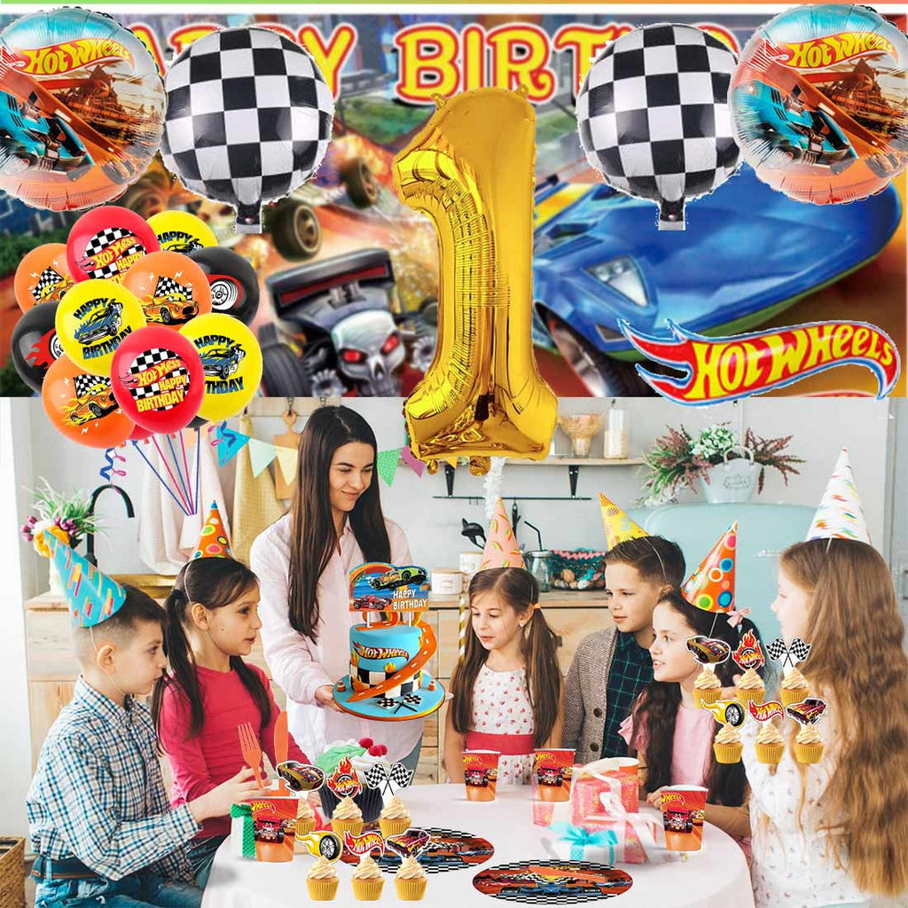 Hot Wheel Party Supplies Decor Tableware Backdrop Banner Cake Topper Balloons Birthday Decorations