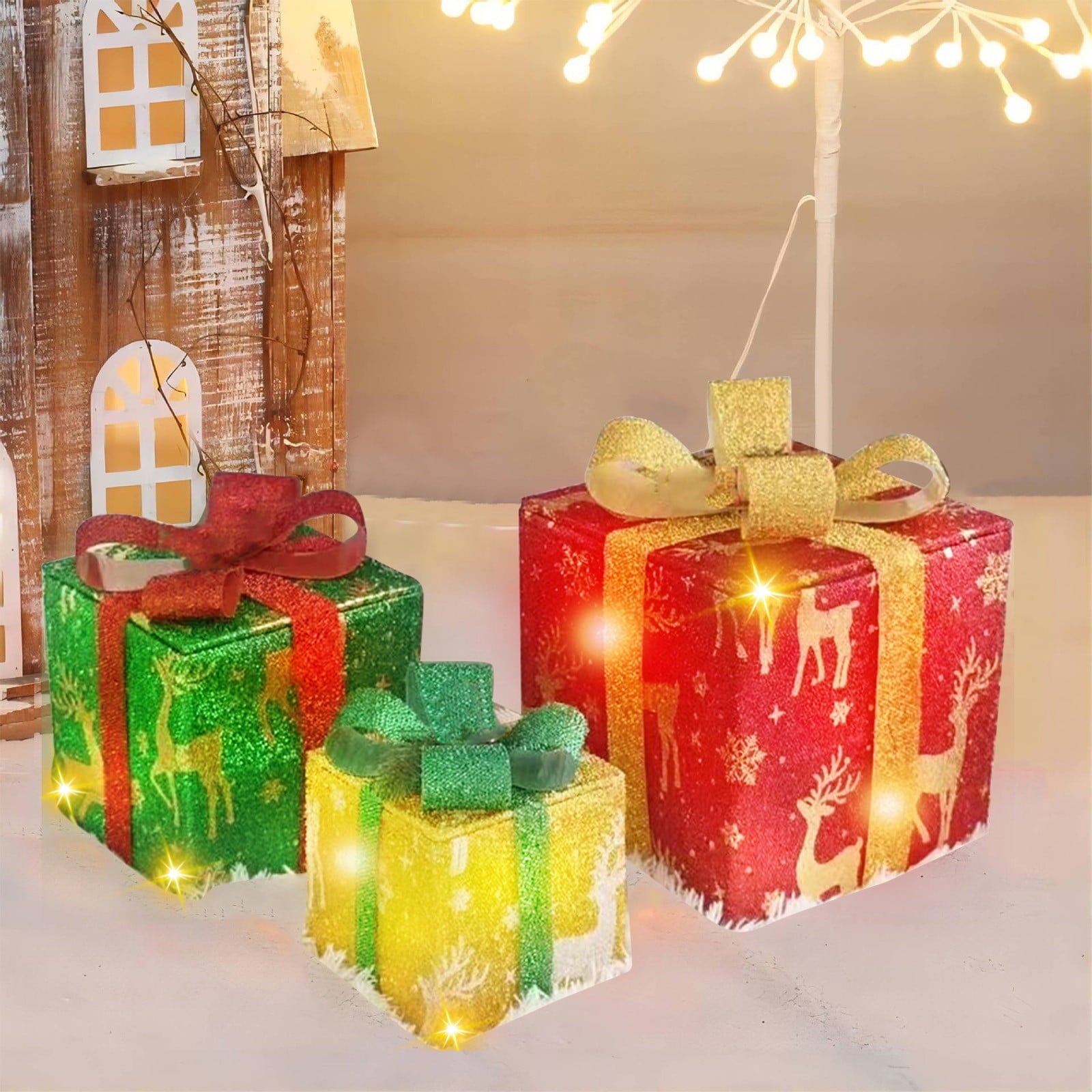 Pompotops Christmas Lighted Gift Boxes Remote Control, Set Of 3 LED Up Decor Outdoor, Up Christmas Boxes Present Decorations Outdoor Yard