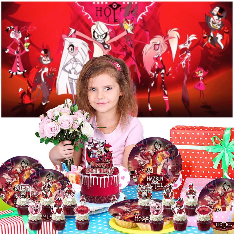 Hazbin Hotel Birthday Party Supplies Balloons Plates Decoration Cake Topper Decor Tableware Banner Backdrop