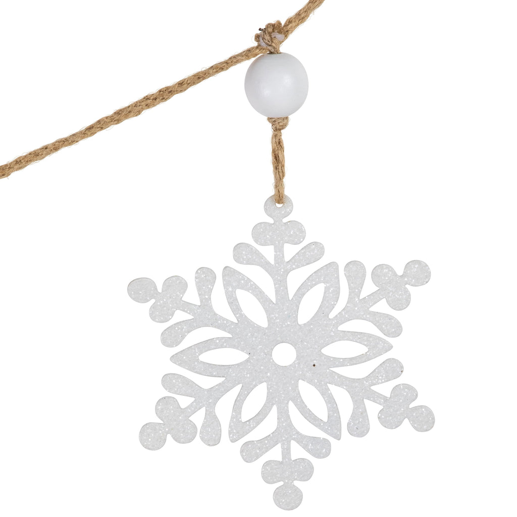 Northlight Snowflake and Frosted Mini Wreaths Christmas Garland with Wooden Beads - 4.75'