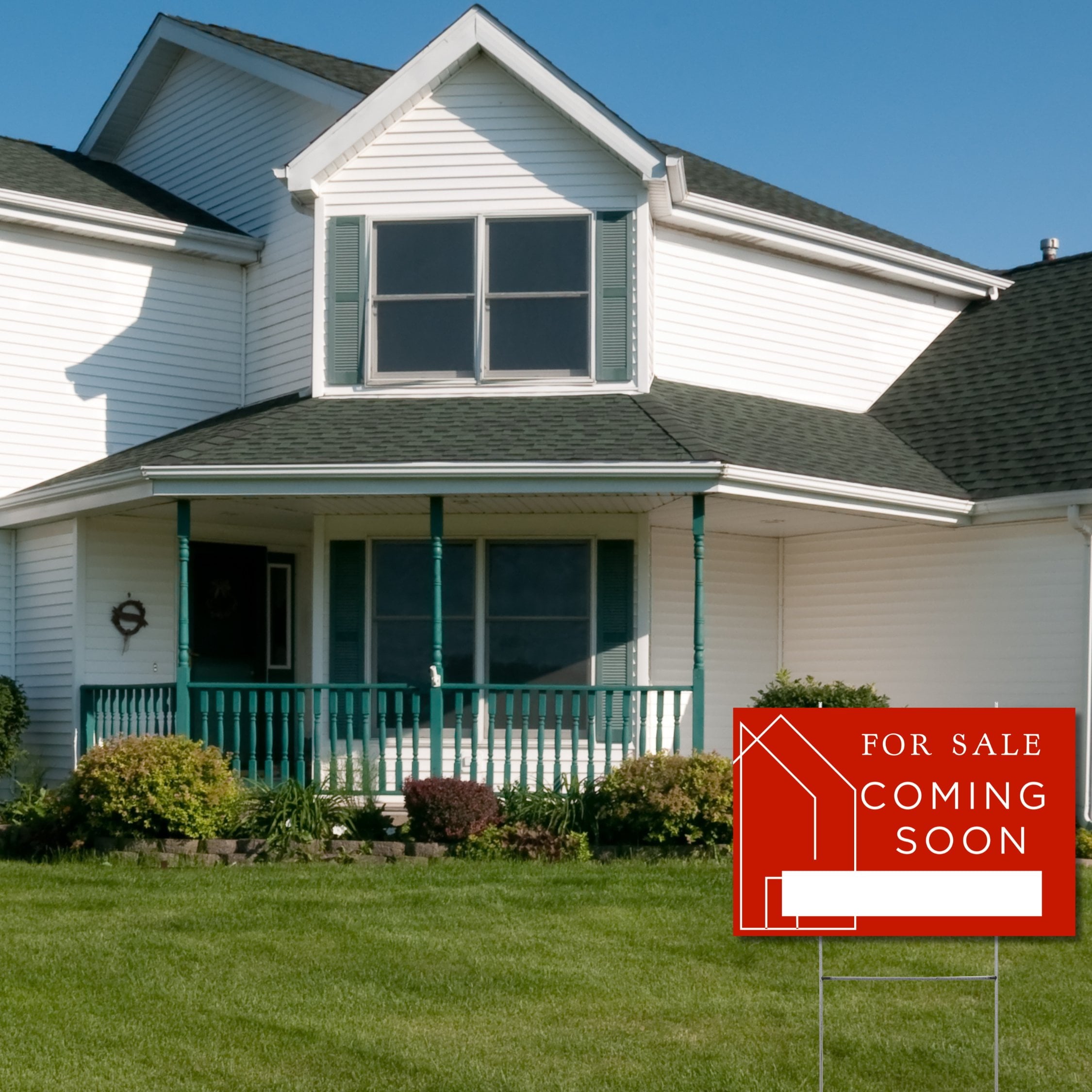 Coming Soon Real Estate Sign for Home  12 x 18 Yard Sign with H Frame Stake Home Double Sided Open House Realtor For Sale by Owner Classy Red White Minimalist Modern