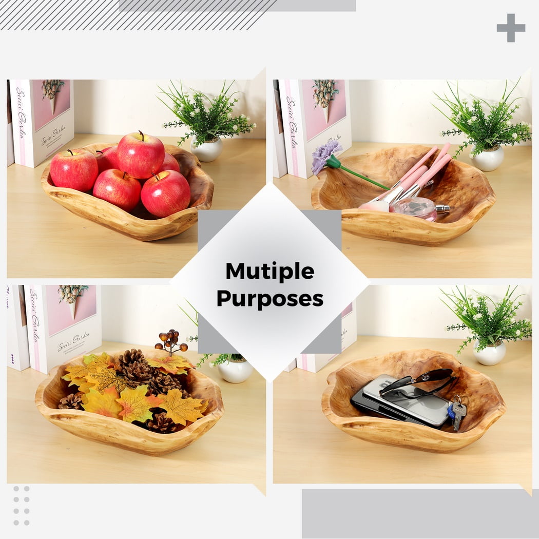 Decorative Wooden Bowl for Fruit, Wooden Fruit Bowl for Keys Jewelry Display Natural Handmade Wavy Bowls for Home Kitchen Table Decor
