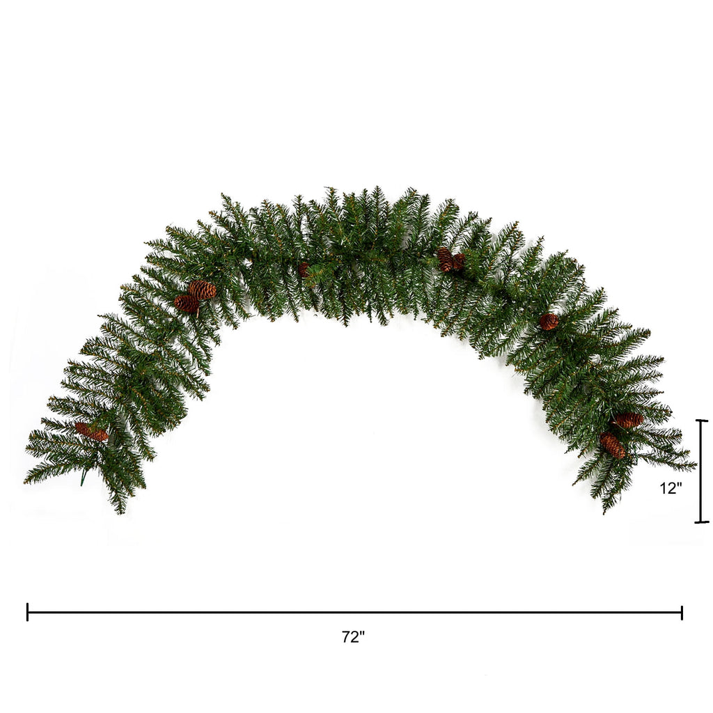 Nearly Natural 6' Mixed Alaskan Pines and Pinecones Artificial Christmas Garland 50 Warm White LED Lights