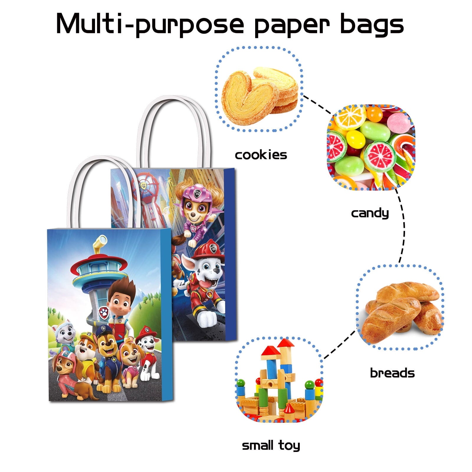 16 Pcs For Paw Cartoon For Patrol-Themed Party Favor Bags - Candy Gift Bags with Handles for Celebrations and Event Decorations