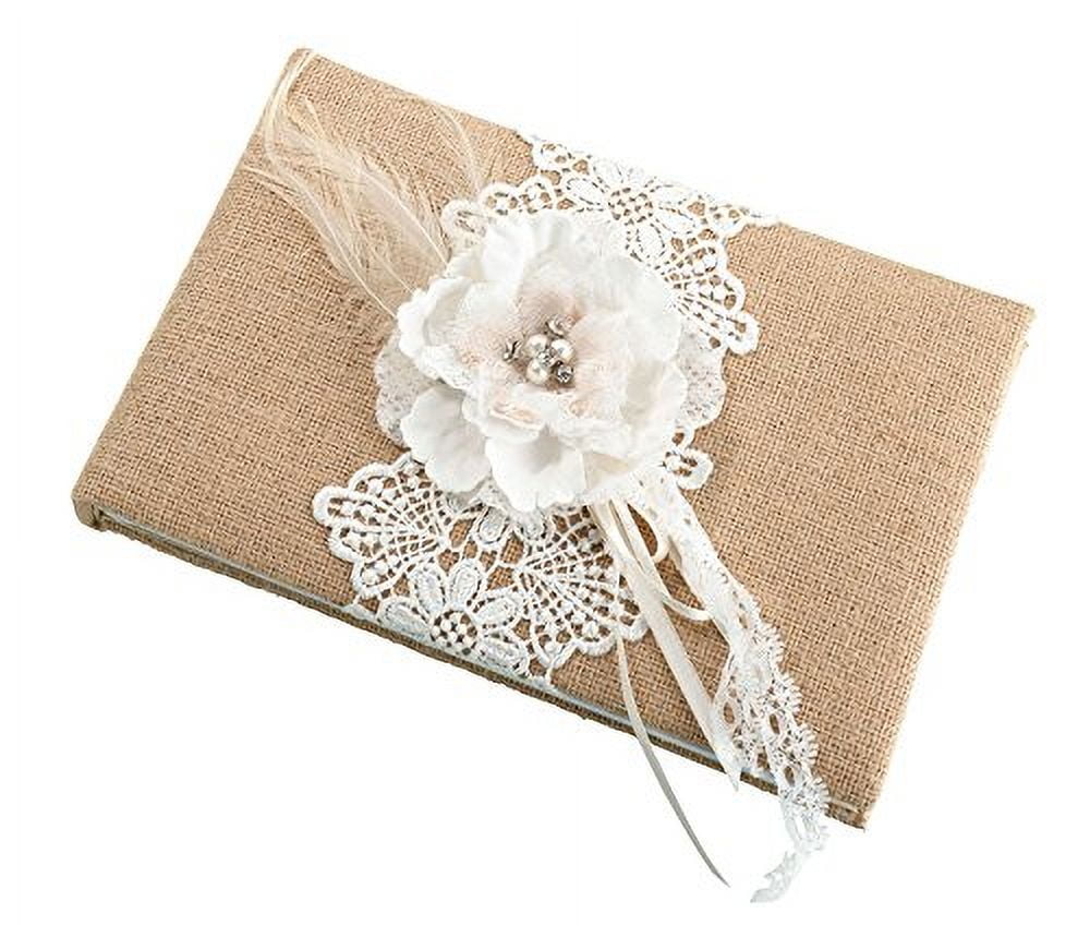 Lillian Rose Rustic Country Burlap Lace Wedding Guest Book, 10", Brown, Tan, Ivory