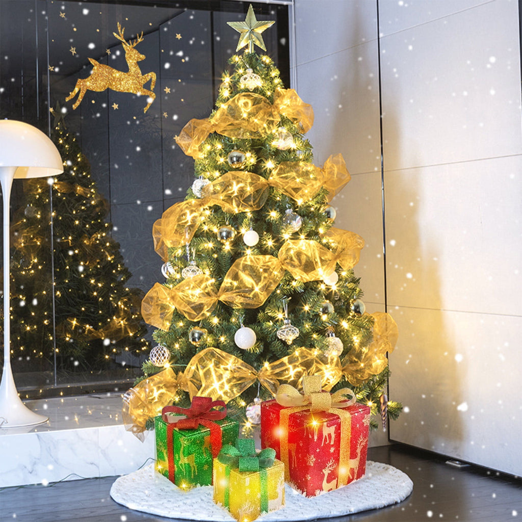 Pompotops Christmas Lighted Gift Boxes Remote Control, Set Of 3 LED Up Decor Outdoor, Up Christmas Boxes Present Decorations Outdoor Yard