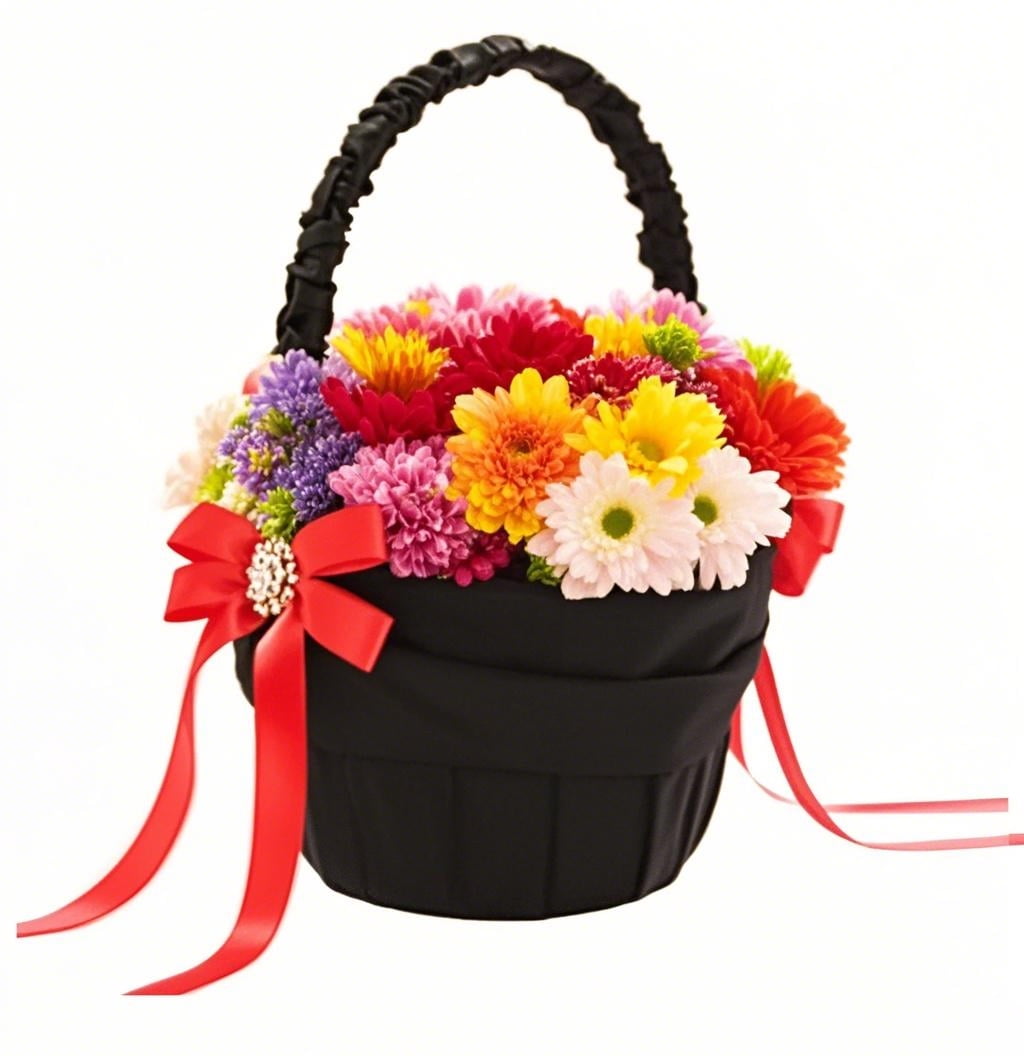 4Pcs Black Wedding Supplies Set Flower Girl Basket + Ring Bearer Pillow + Guest Book + Pen Set Holder for Bridal Wedding Shower Ceremony Anniversary Celebrations Party Decorations