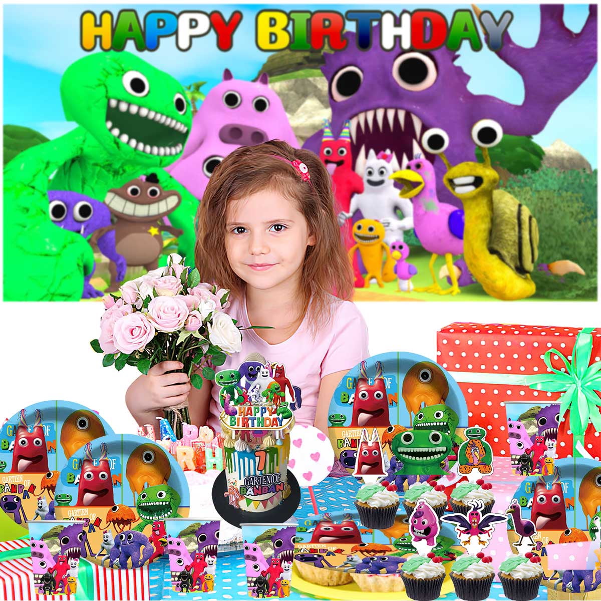 Garten of banban Party Supplies Decor Backdrop Cake Topper Plates Balloons Banner Decorations Tableware