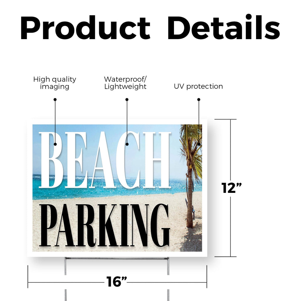 Beach Parking Yard Sign 12 Inch x 16 Inch Single Sided Weatherproof Heavy-Duty Plastic with Stake | Coastal Signage, Clear Directions, Durable for Outdoor Use | Made in USA