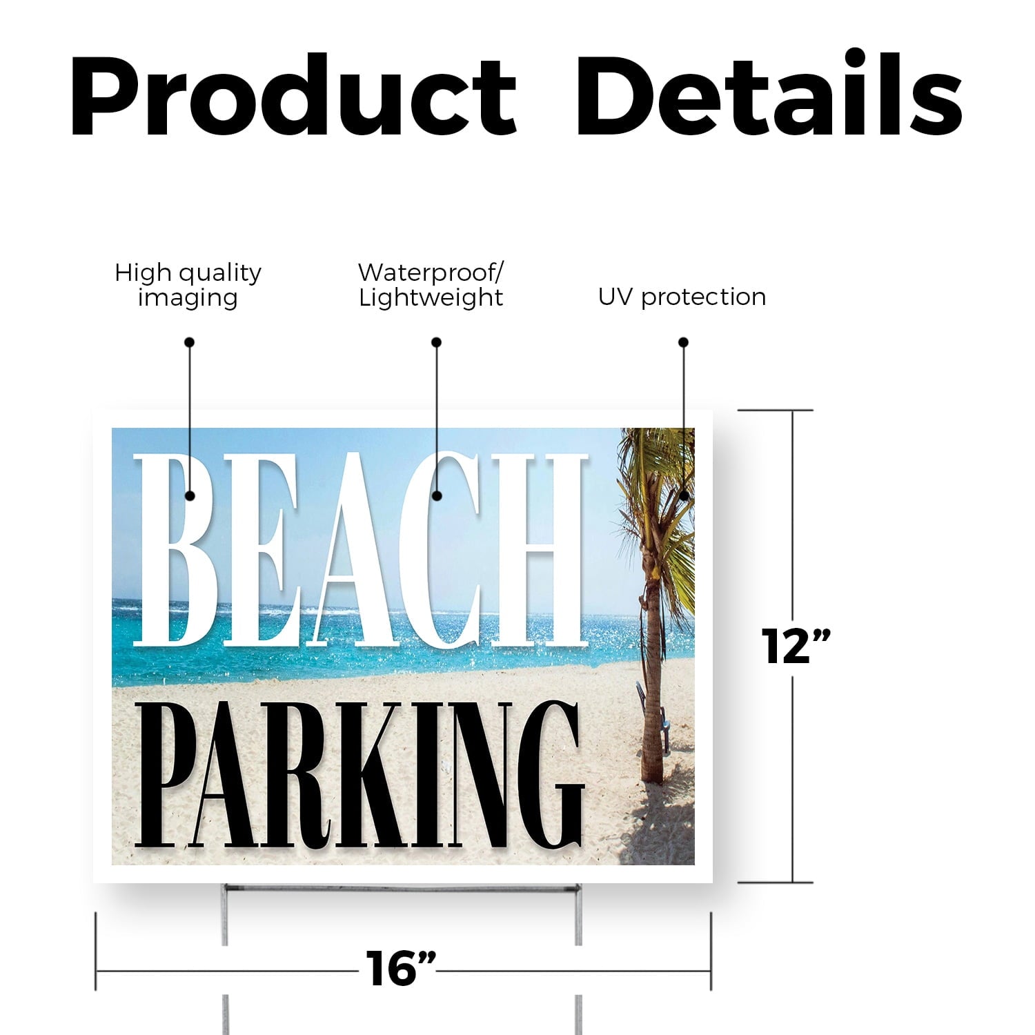 Beach Parking Yard Sign 12 Inch x 16 Inch Single Sided Weatherproof Heavy-Duty Plastic with Stake | Coastal Signage, Clear Directions, Durable for Outdoor Use | Made in USA