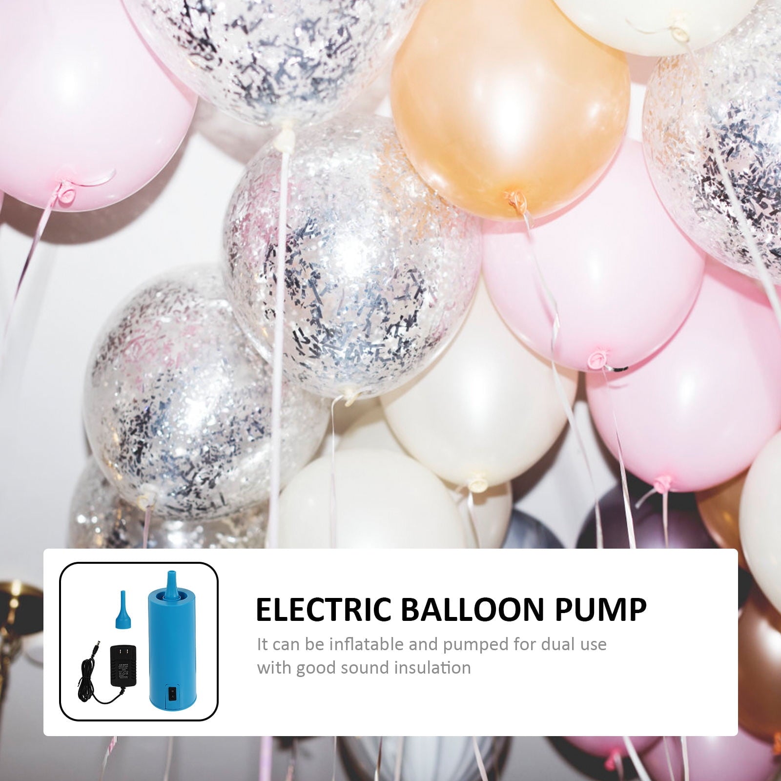 SOPOTUTU Blue Electric Balloon Pump for Party Lightweight Portable ABS Material Dual Use with Sound Insulation 1Pc