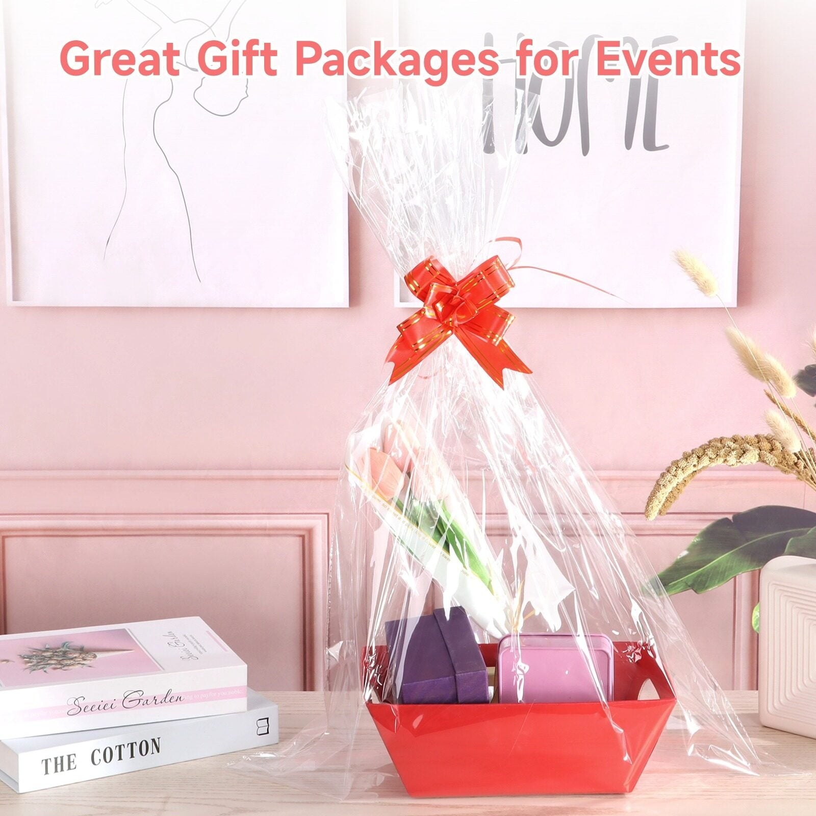 12 PCS Baskets for Gift Package, Empty to Fill with Handles 12 Bulk Gift Bags 12 Bows Ribbons DIY for Wedding, Birthday Party, Thank You Gift Wrapping Boxes