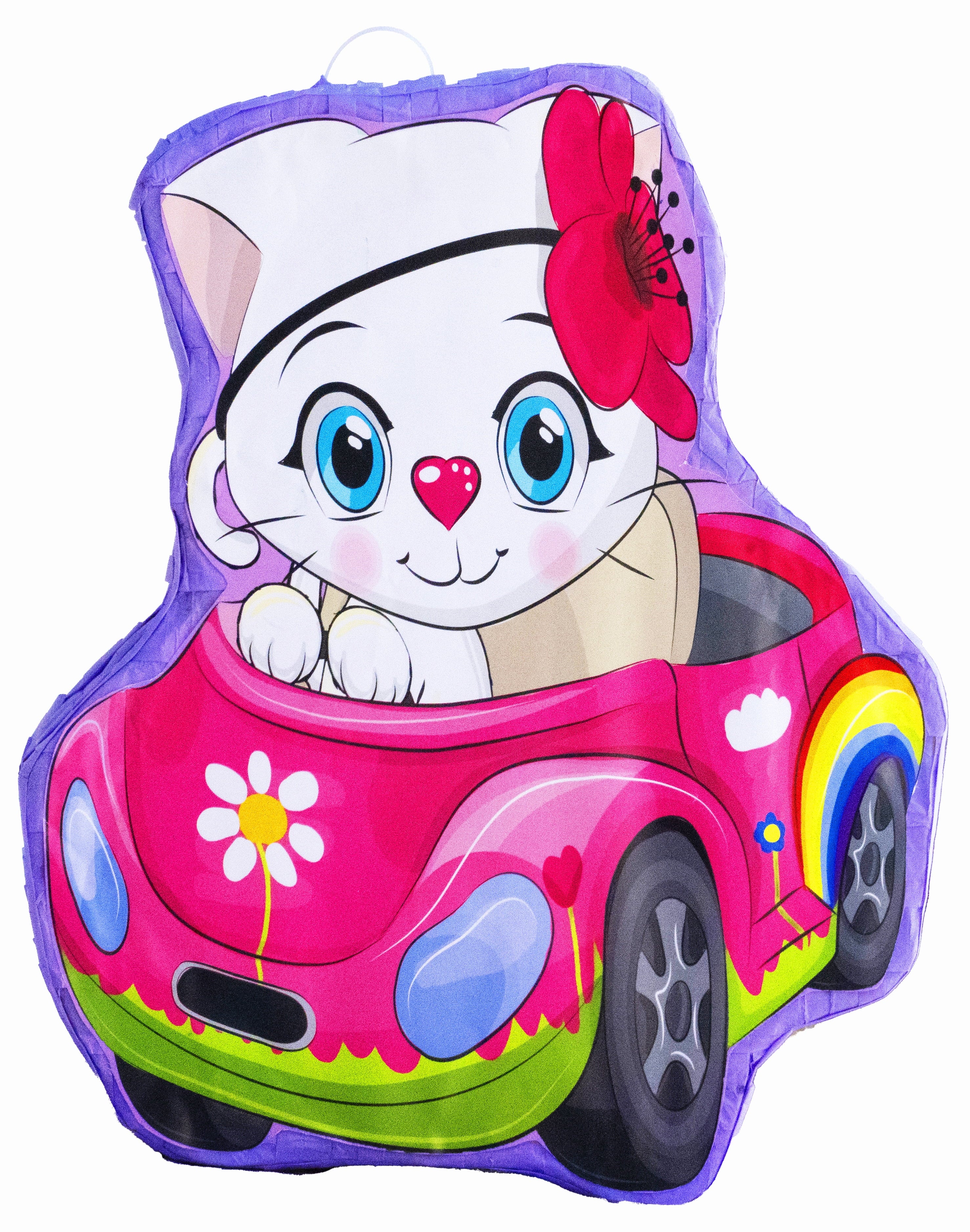 Cat Car Piñata (16 x 13 x 4 inches), Perfect for Birthday Parties, Kids Carnivals, Cat Birthday Party, Kitty Party Supplies, Kitty Cat Party Children’s Parties