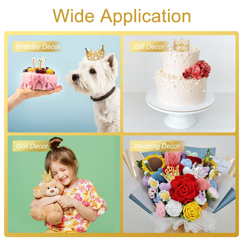 Uxcell 24Pcs Mini Crown Cake Toppers, Alloy Queen Princess Little Silver Crown Heart Shaped, Mini Pearls