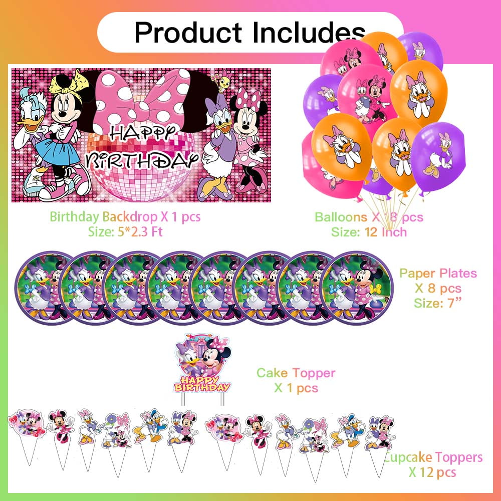 Daisy Minnie Bowtique Party Supplies Plates Decorations Birthday Cake Topper Banner Decor Backdrop Balloons