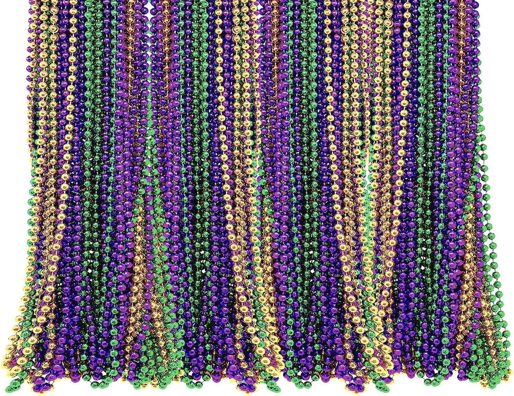 4E's Novelty 24 Pack Purple Green Gold Bead Necklaces for Mardi Gras Party