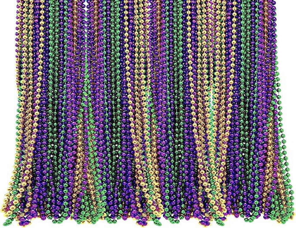 4E's Novelty Bulk 72 Mardi Gras Beads Necklaces Purple Green Gold, 33 Inches, Party Favors